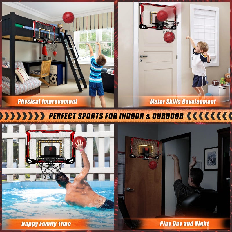 KIZJORYA Basketball Hoop Indoor  Light Up Mini Basketball Hoop for Kid with Electronic Scoreboard & 4 Balls  Foldable Door Sports Fan Backboard Toy Room Game  Gift for Teens Boy Girl Adults Ages 3+ - Image 5